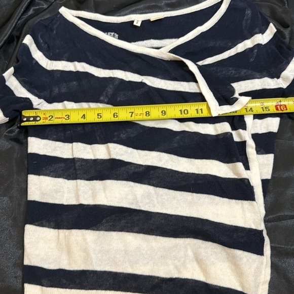 Anthropologie Moth Striped Bow Sweater XS‎ Black Ivory Batwing Hem - Picture 7 of 9